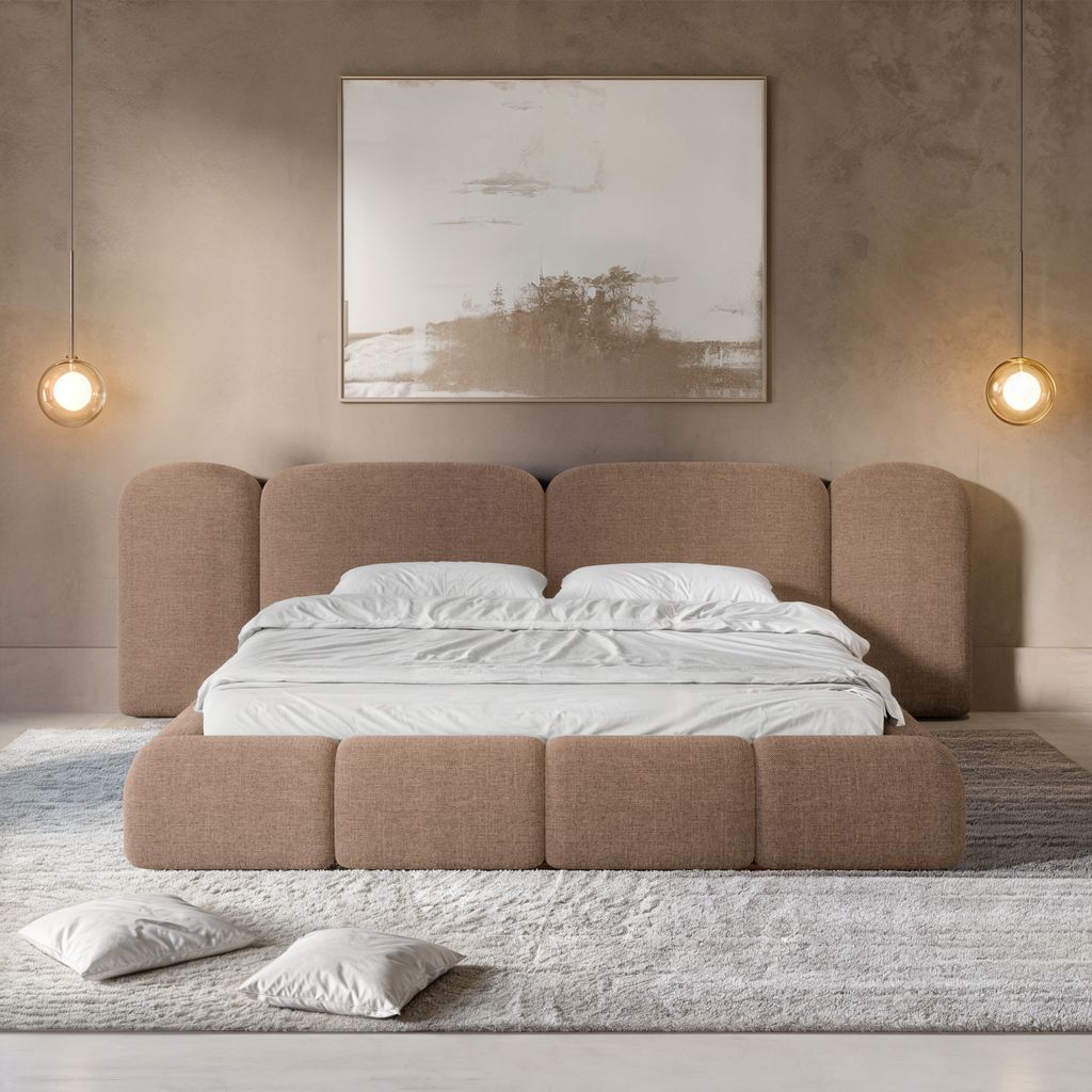 
Design Polsterbett „Salina“ mit Ablagefach, Webstoff Braun - 140 x 200 cm