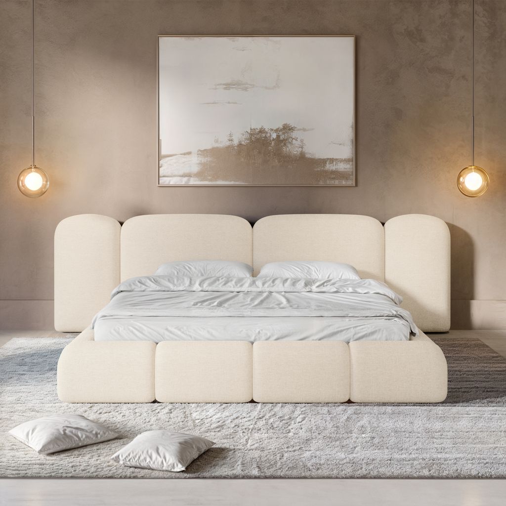 
Design Polsterbett „Salina“ mit Ablagefach, Webstoff Cream - 140 x 200 cm