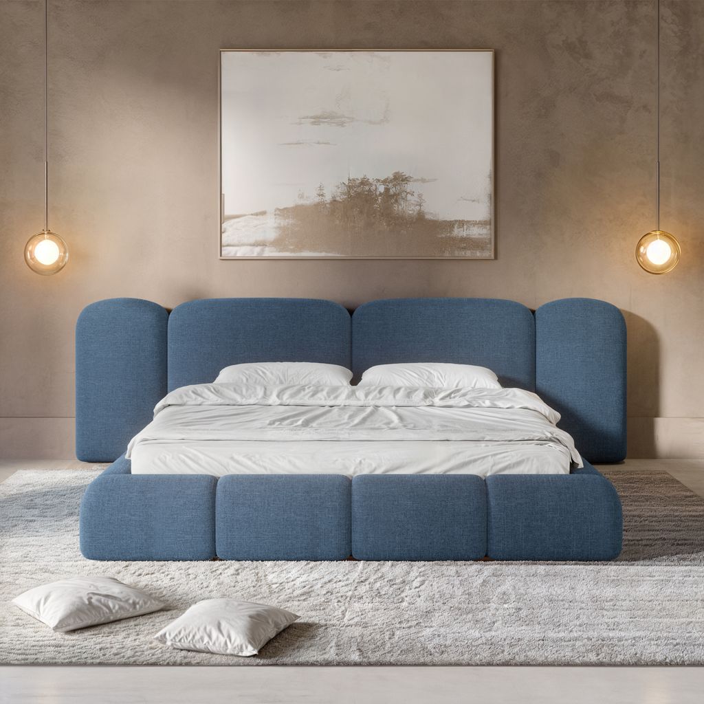 
Design Polsterbett „Salina“ mit Ablagefach, Webstoff Dunkelblau - 140 x 200 cm