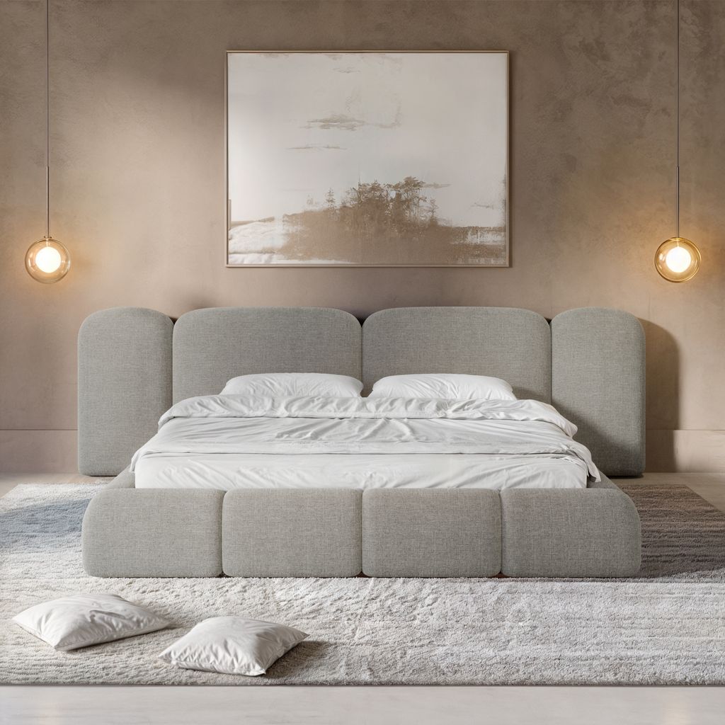 
Design Polsterbett „Salina“ mit Ablagefach, Webstoff Grau - 140 x 200 cm