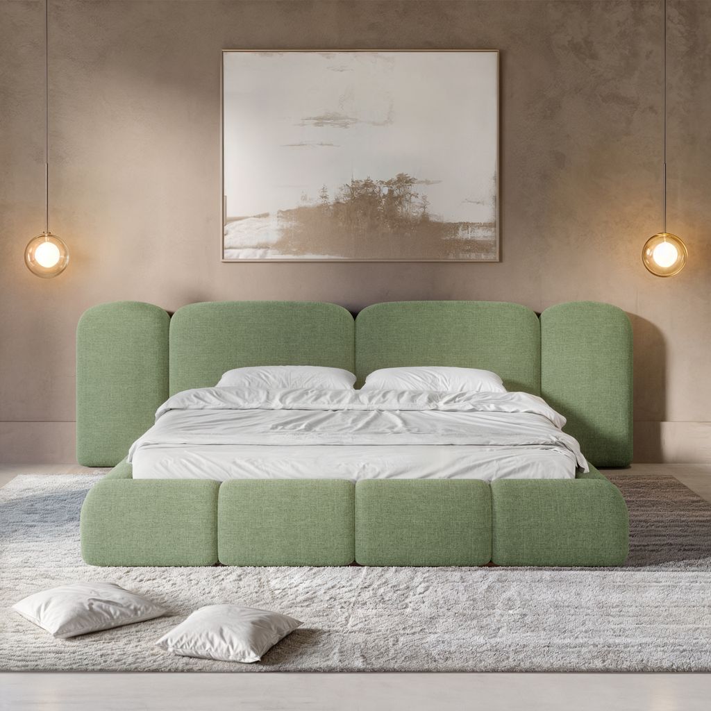 
Design Polsterbett „Salina“ mit Ablagefach, Webstoff Grün - 140 x 200 cm