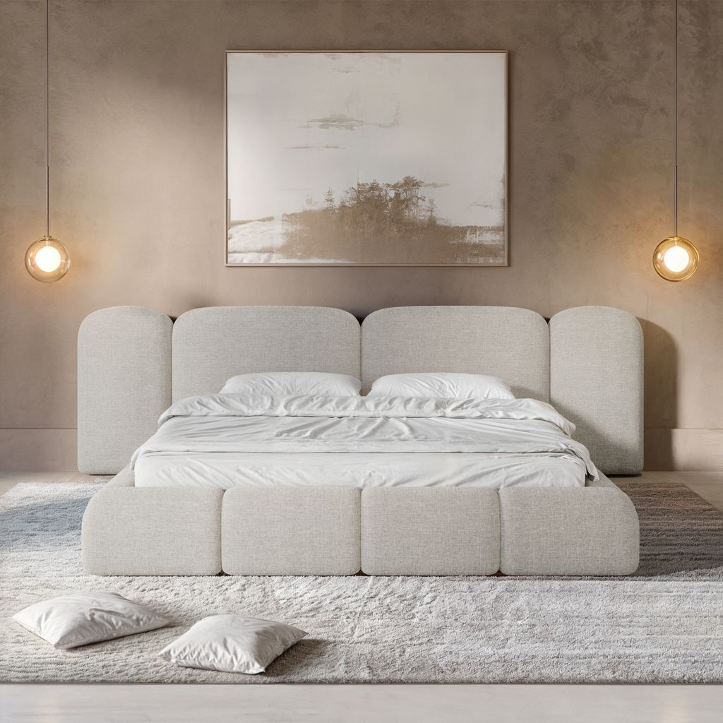 
Design Polsterbett „Salina“ mit Ablagefach, Webstoff Hellgrau - 140 x 200 cm