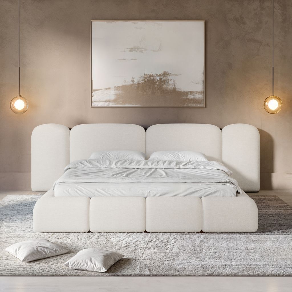 
Design Polsterbett „Salina“ mit Ablagefach, Webstoff Weiss - 140 x 200 cm