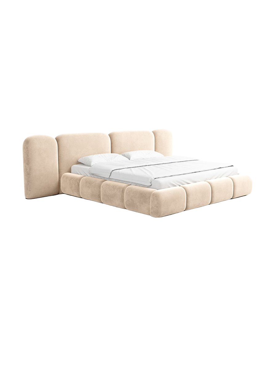 
Design Polsterbett „Salina“ mit Ablagefach, Samt Beige - 140 x 200 cm