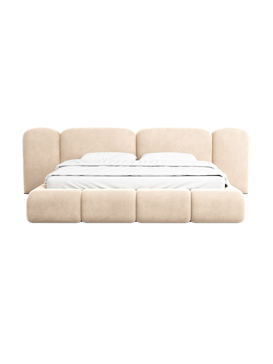 
Design Polsterbett „Salina“ mit Ablagefach, Samt Beige - 140 x 200 cm