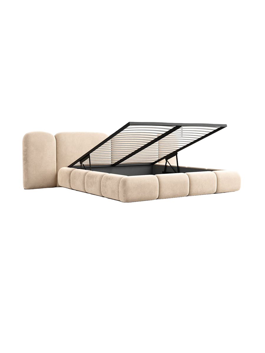 
Design Polsterbett „Salina“ mit Ablagefach, Samt Beige - 140 x 200 cm