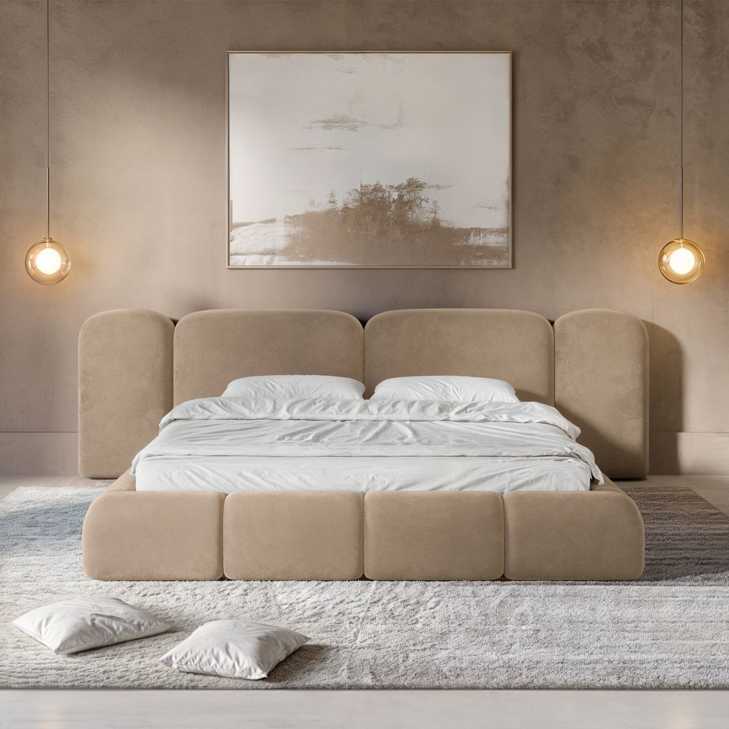 
Design Polsterbett „Salina“ mit Ablagefach, Samt Braun - 140 x 200 cm