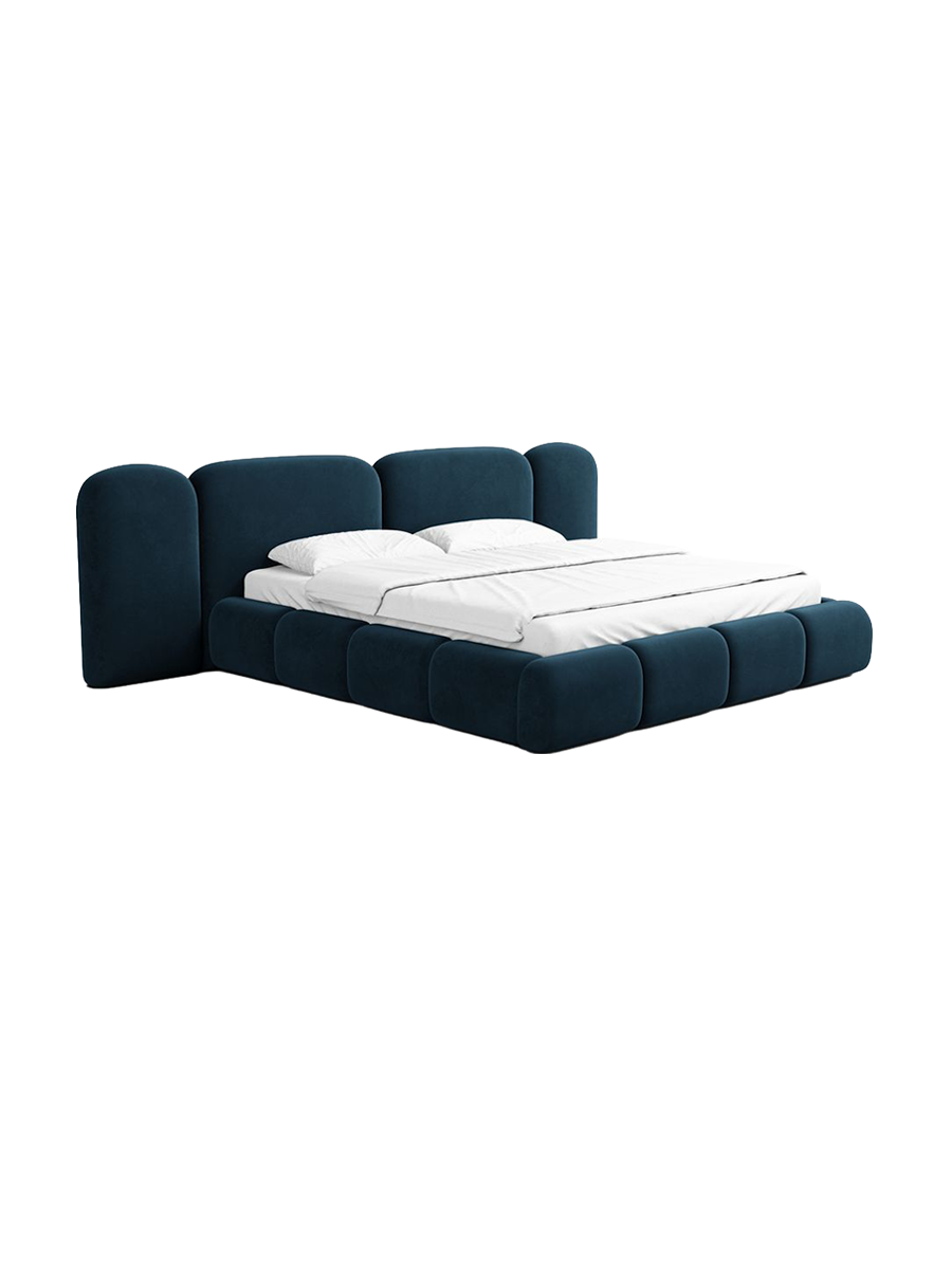 
Design Polsterbett „Salina“ mit Ablagefach, Samt Blau - 140 x 200 cm