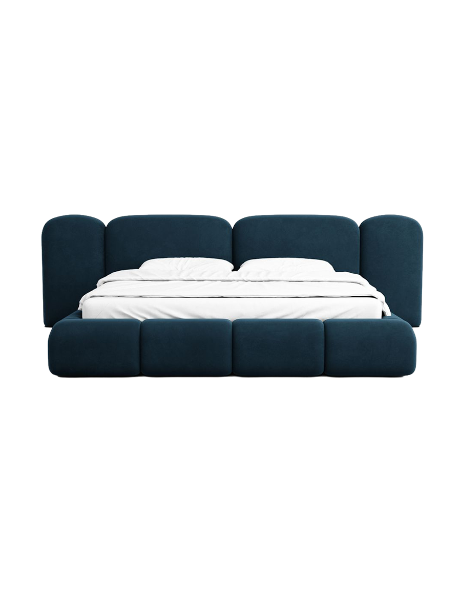
Design Polsterbett „Salina“ mit Ablagefach, Samt Blau - 140 x 200 cm