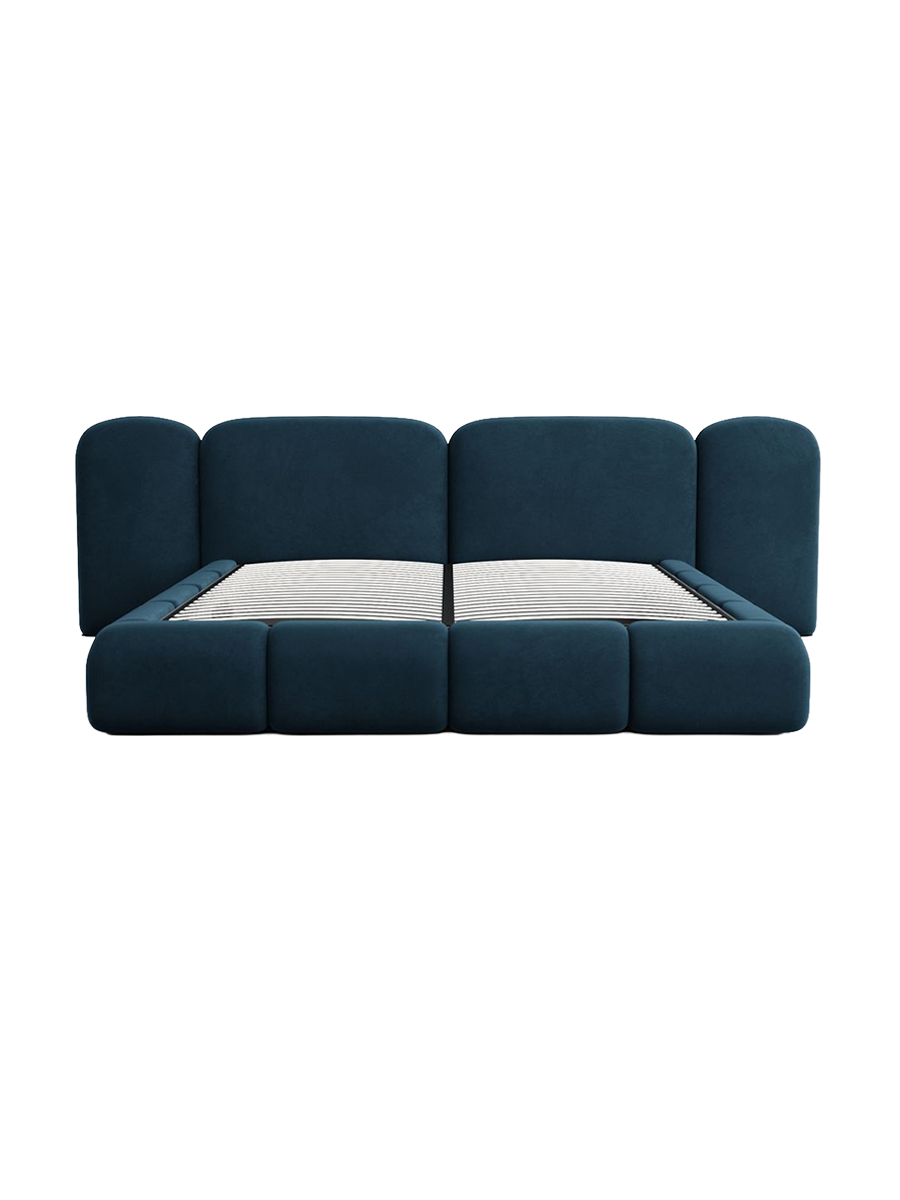 
Design Polsterbett „Salina“ mit Ablagefach, Samt Blau - 140 x 200 cm