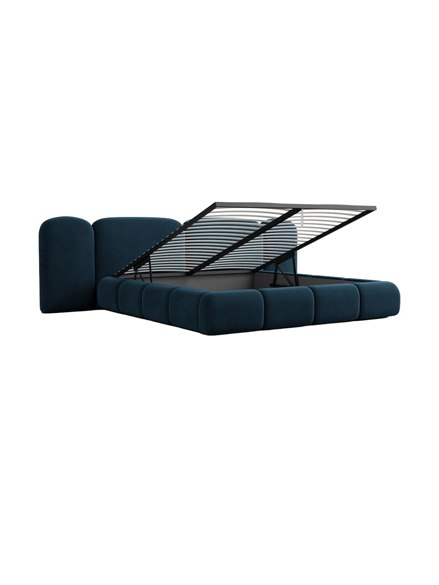 
Design Polsterbett „Salina“ mit Ablagefach, Samt Blau - 140 x 200 cm