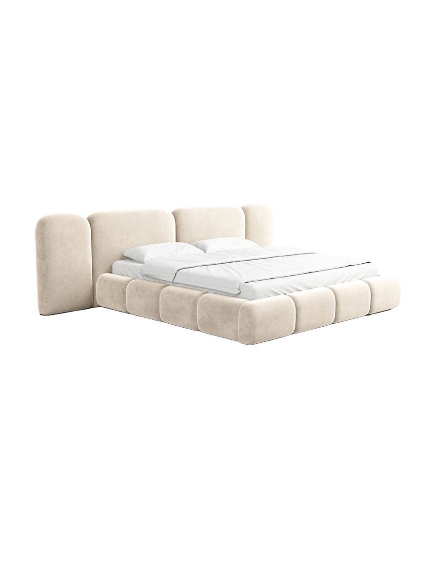 
Design Polsterbett „Salina“ mit Ablagefach, Samt Cream - 140 x 200 cm