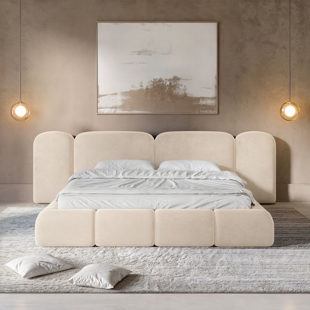 
Design Polsterbett „Salina“ mit Ablagefach, Samt Cream - 140 x 200 cm