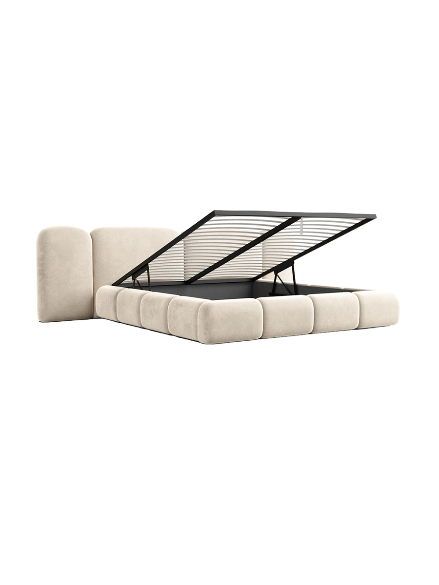 
Design Polsterbett „Salina“ mit Ablagefach, Samt Cream - 140 x 200 cm