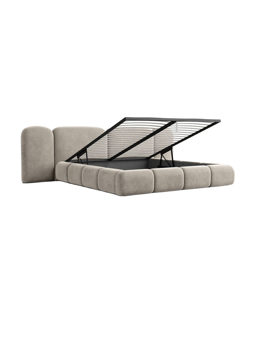 
Design Polsterbett „Salina“ mit Ablagefach, Samt Beige dunkel - 140 x 200 cm
