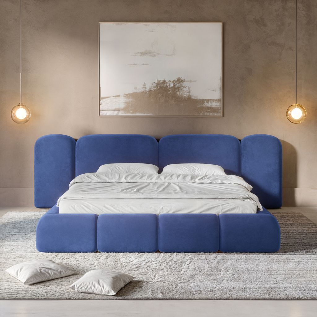 
Design Polsterbett „Salina“ mit Ablagefach, Samt Dunkelblau - 140 x 200 cm