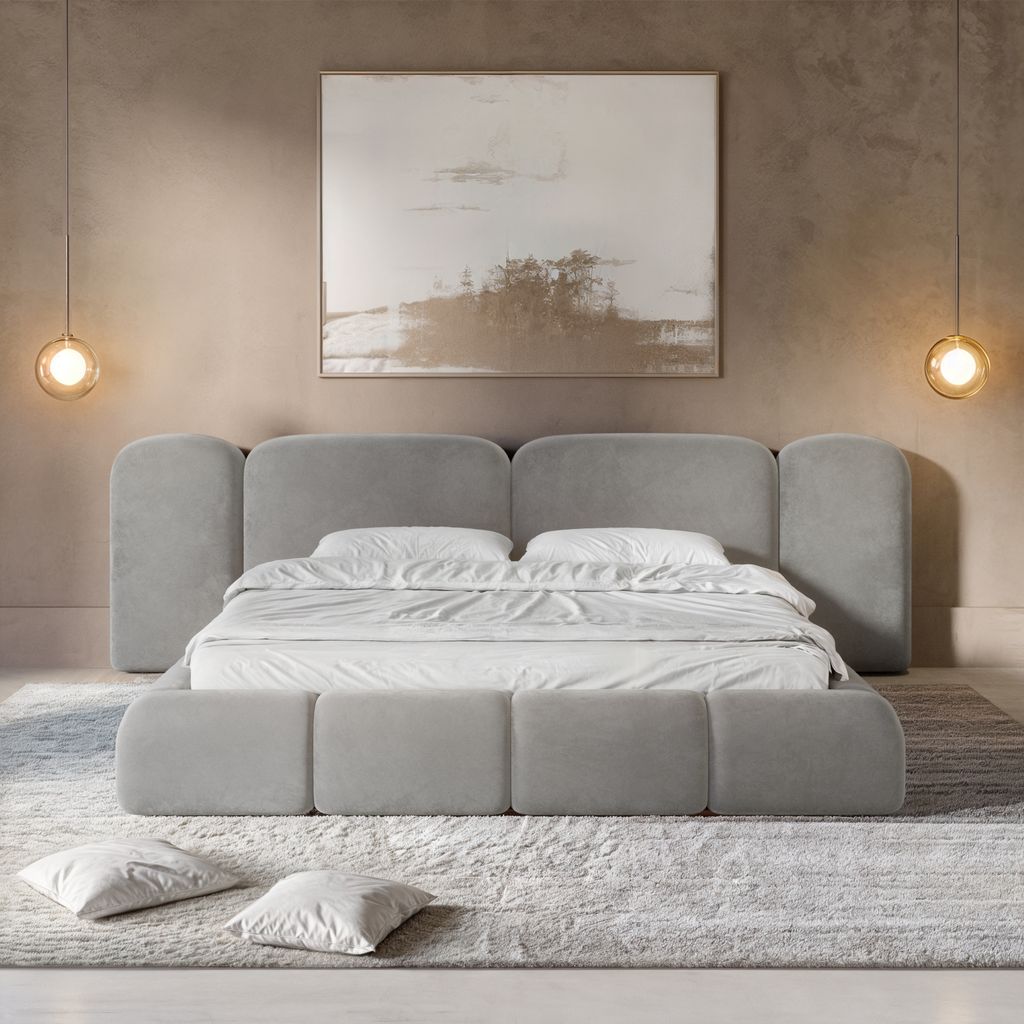 
Design Polsterbett „Salina“ mit Ablagefach, Samt Grau - 140 x 200 cm