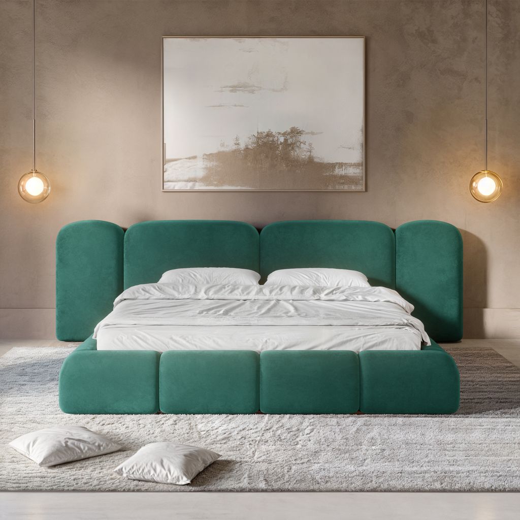 
Design Polsterbett „Salina“ mit Ablagefach, Samt Grün - 140 x 200 cm