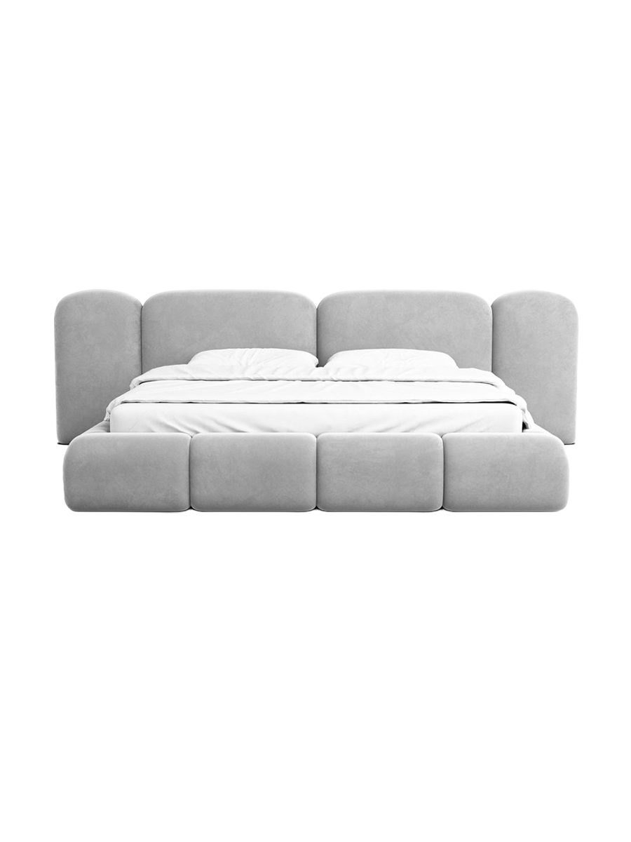 
Design Polsterbett „Salina“ mit Ablagefach, Samt Hellgrau - 140 x 200 cm