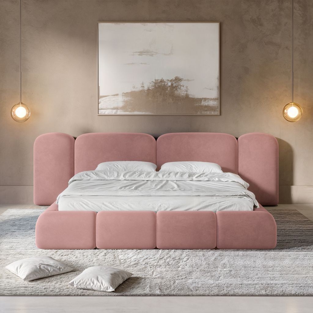 
Design Polsterbett „Salina“ mit Ablagefach, Samt Lachsrosa - 140 x 200 cm