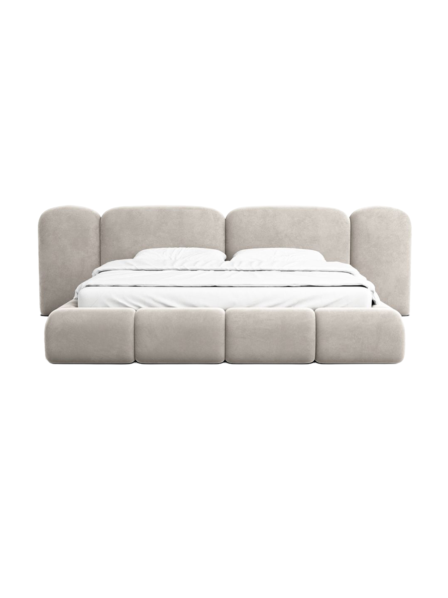 
Design Polsterbett „Salina“ mit Ablagefach, Samt Sand - 140 x 200 cm