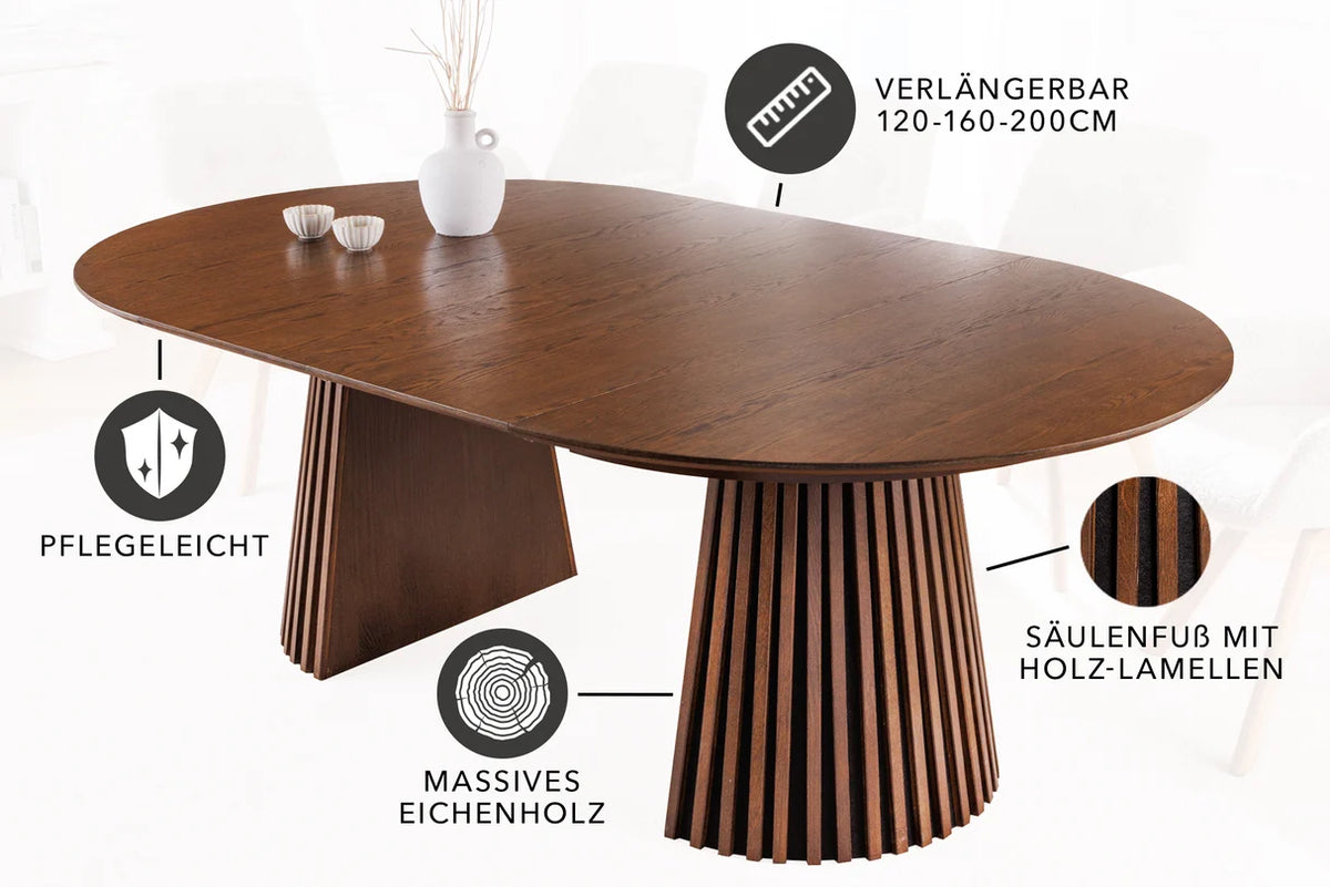 
Ausziehbarer Design Esstisch „Walhalla“ 120-160-200 cm - Eiche Dunkelbraun