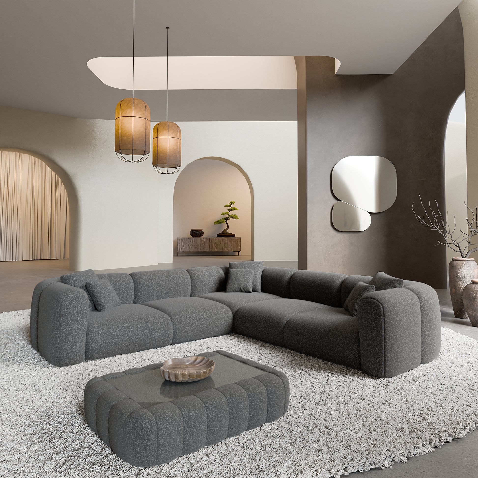 
5-Sitzer Design Ecksofa „Terranova“ mit Bouclé-Bezug - Bouclé Graphit