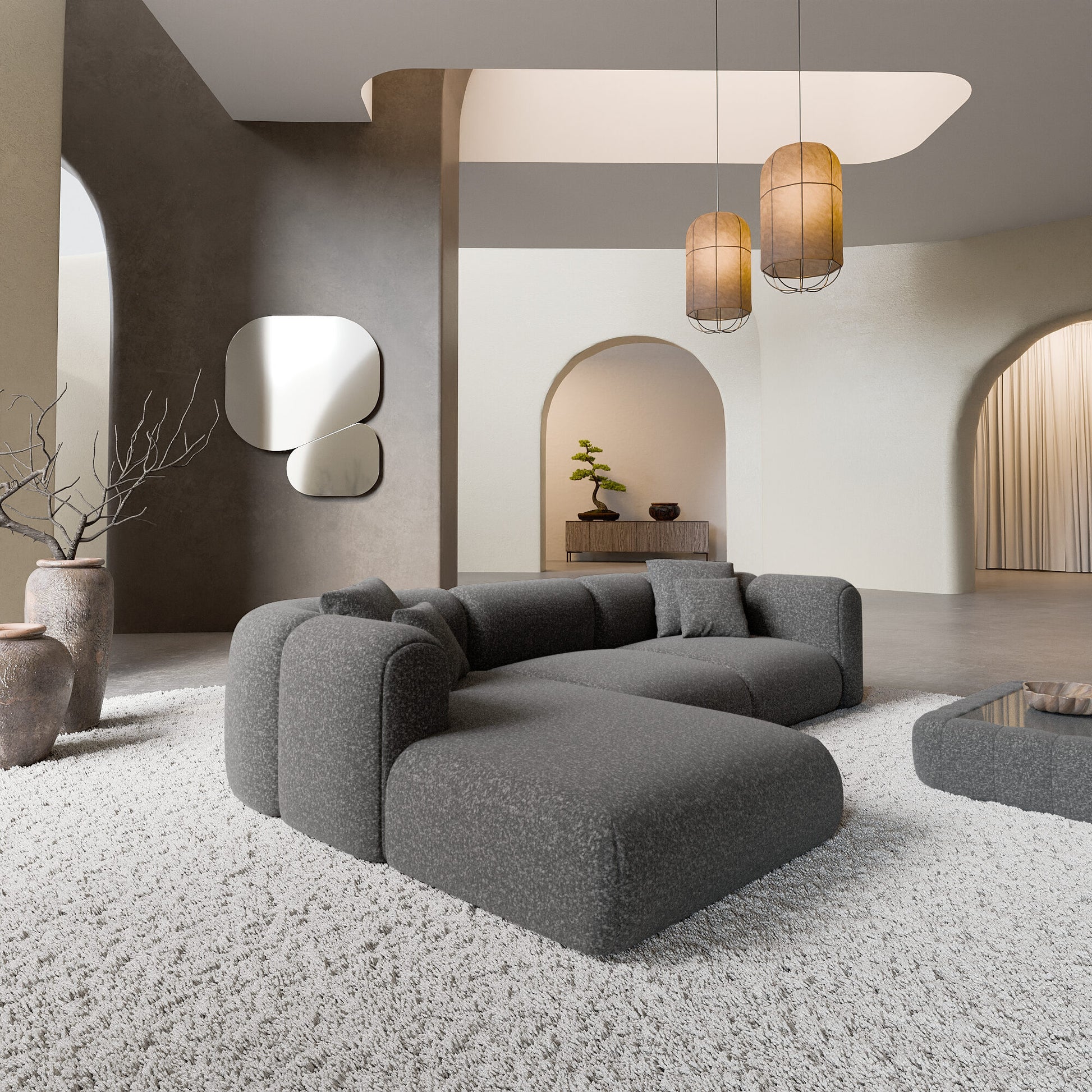 
4-Sitzer Design Ecksofa „Terranova“ mit Bouclé-Bezug - Bouclé Graphit / Eckteil links