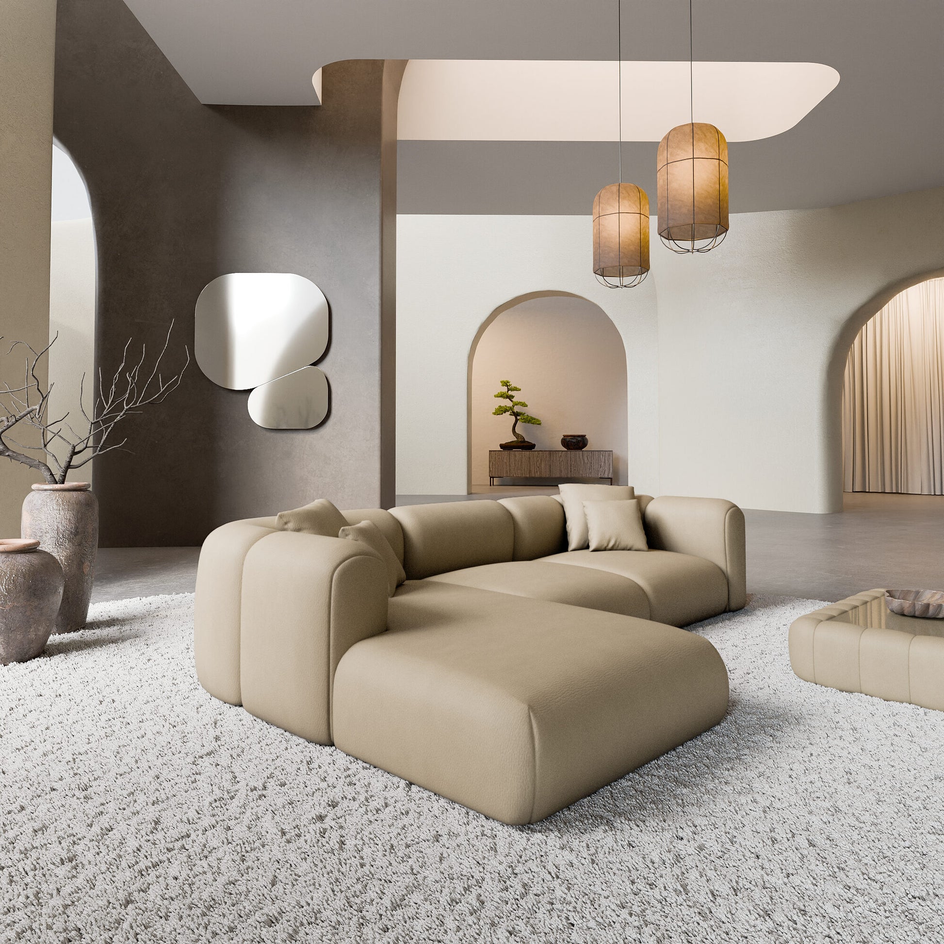
4-Sitzer Design Echtleder Ecksofa „Terranova“ - Echtleder Beige / Eckteil links