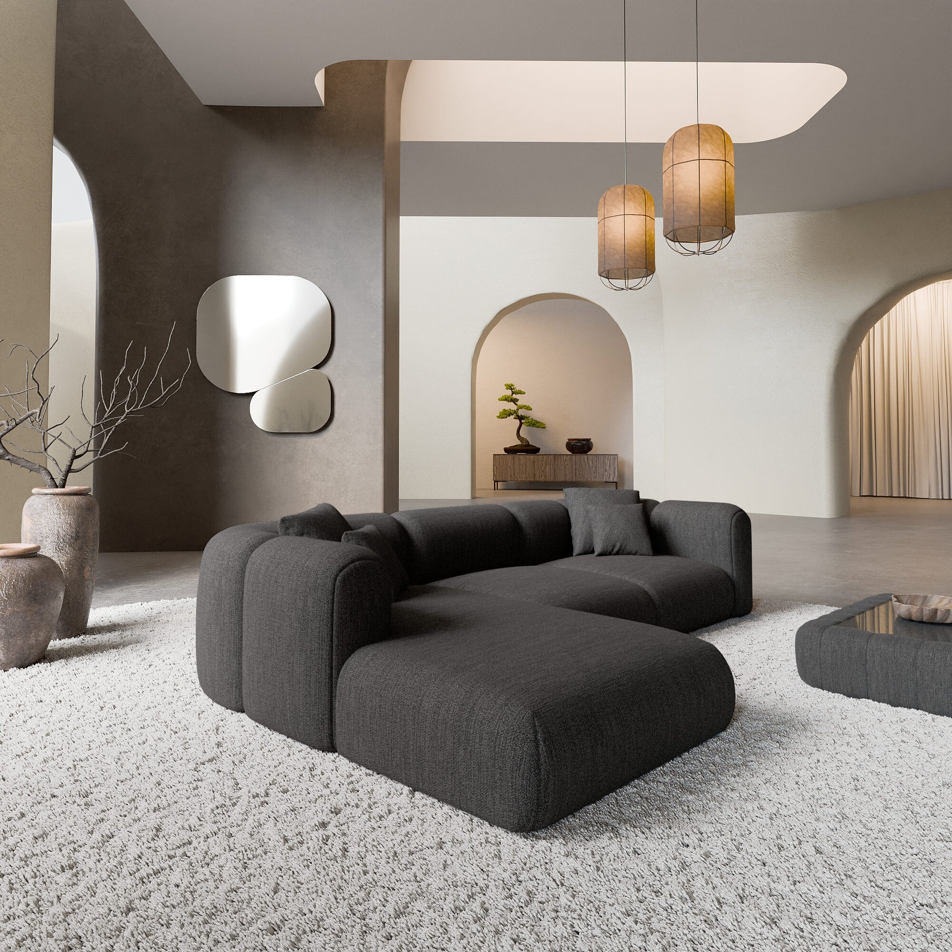 
4-Sitzer Design Ecksofa „Terranova“ mit Strukturstoff-Bezug - Strukturstoff Anthrazit / Eckteil links