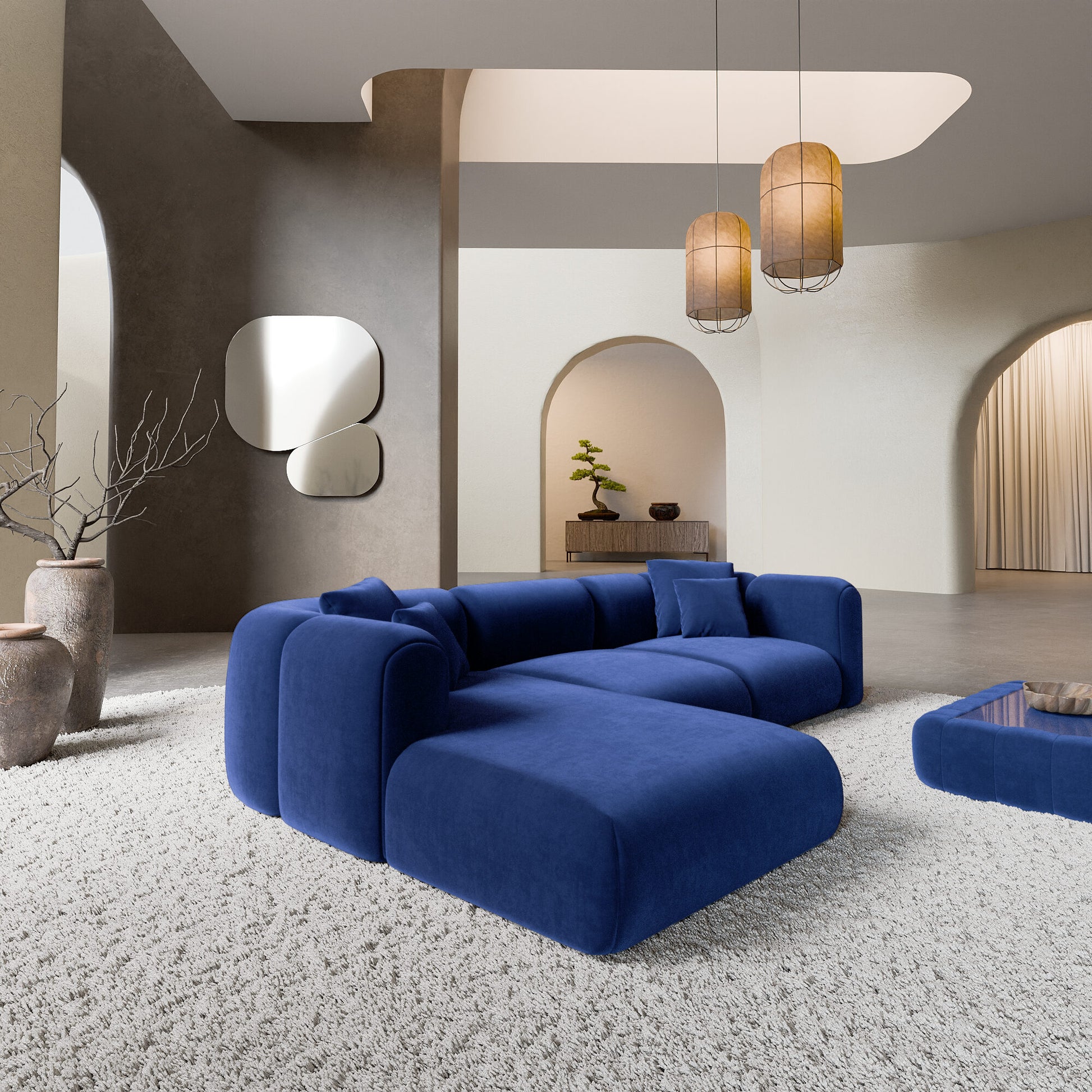 
4-Sitzer Design Ecksofa „Terranova“ mit Samtbezug - Samtbezug Königsblau / Eckteil links