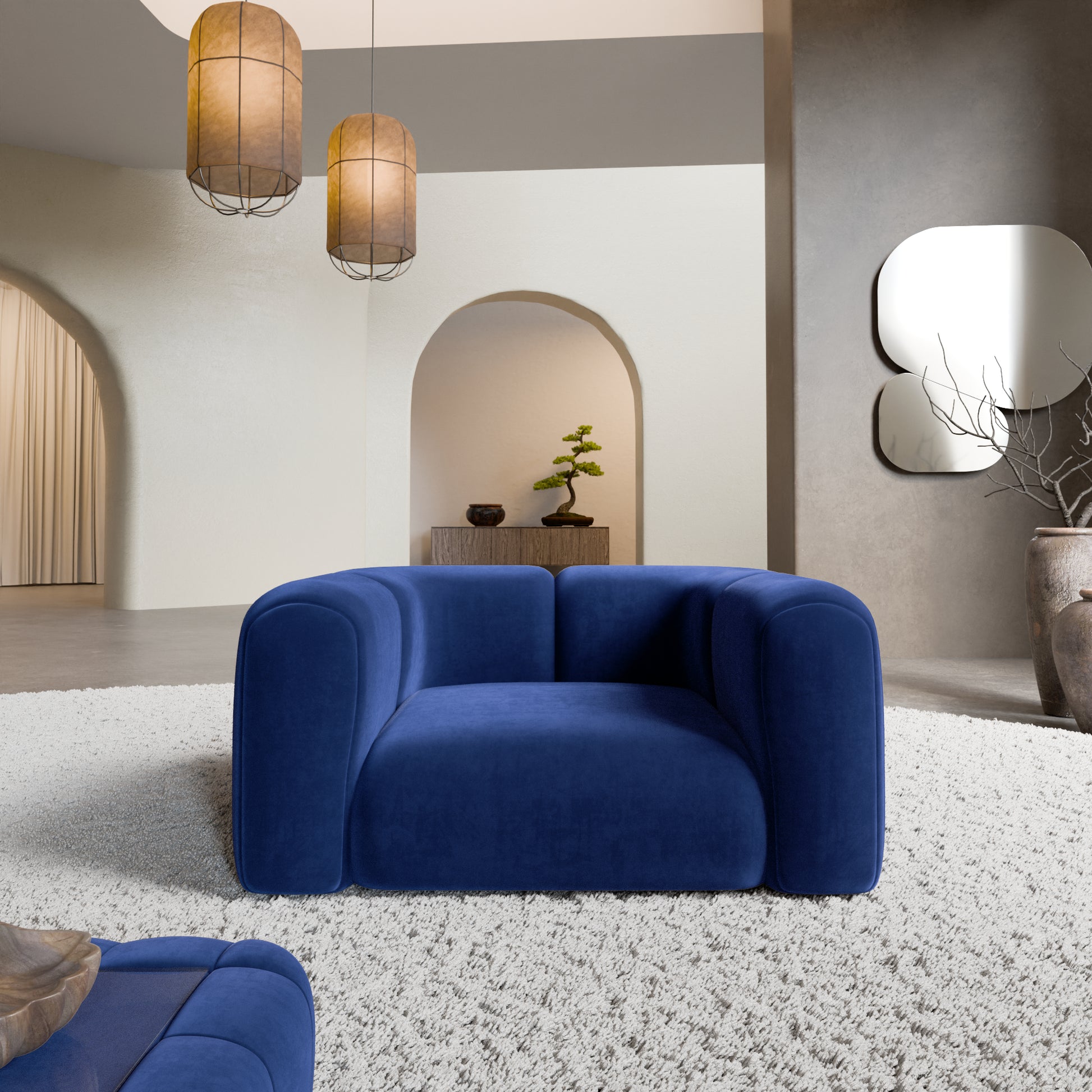 
Design Loungesessel „Terranova“ mit Samtbezug - Samtbezug Königsblau