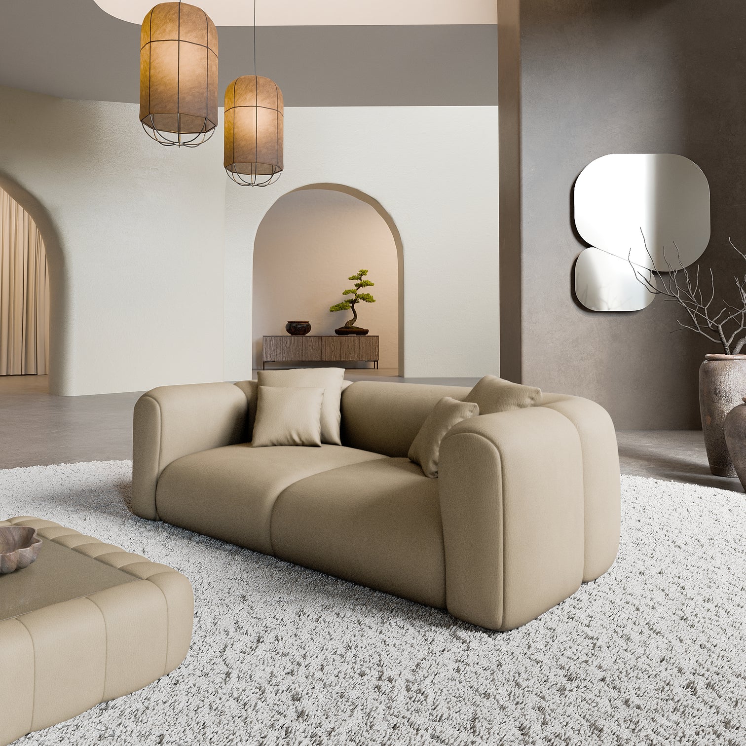 
2-Sitzer Design Echtleder Sofa „Terranova“ - Echtleder Beige