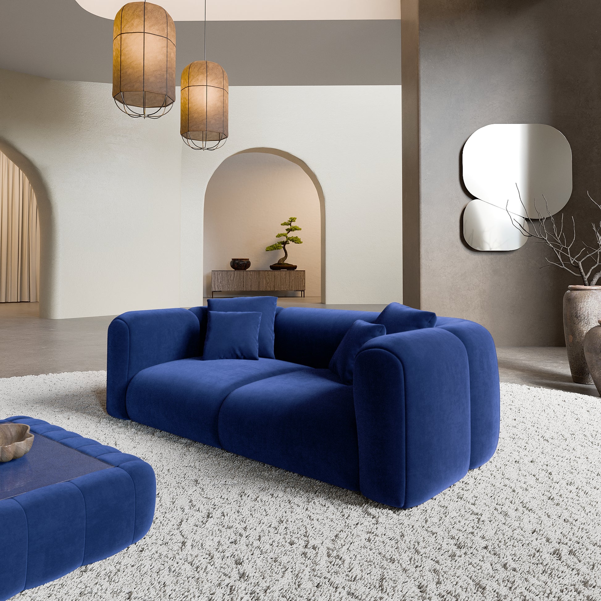
2-Sitzer Design Sofa „Terranova“ mit Samtbezug - Samtbezug Königsblau