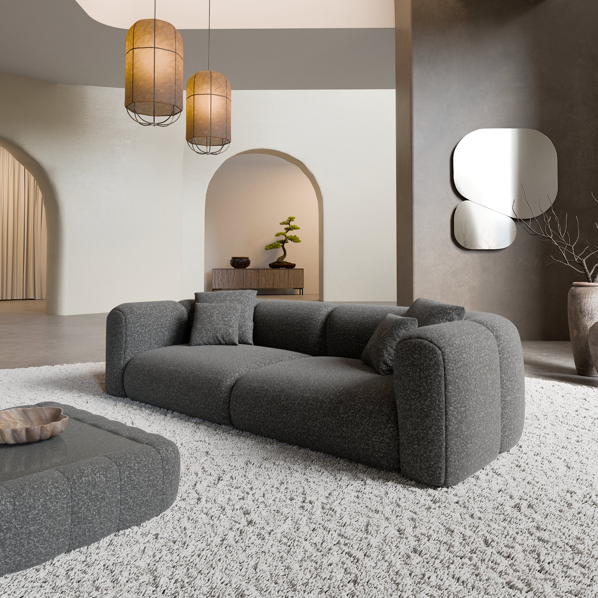 
3-Sitzer Design Sofa „Terranova“ mit Bouclé-Bezug - Bouclé Graphit
