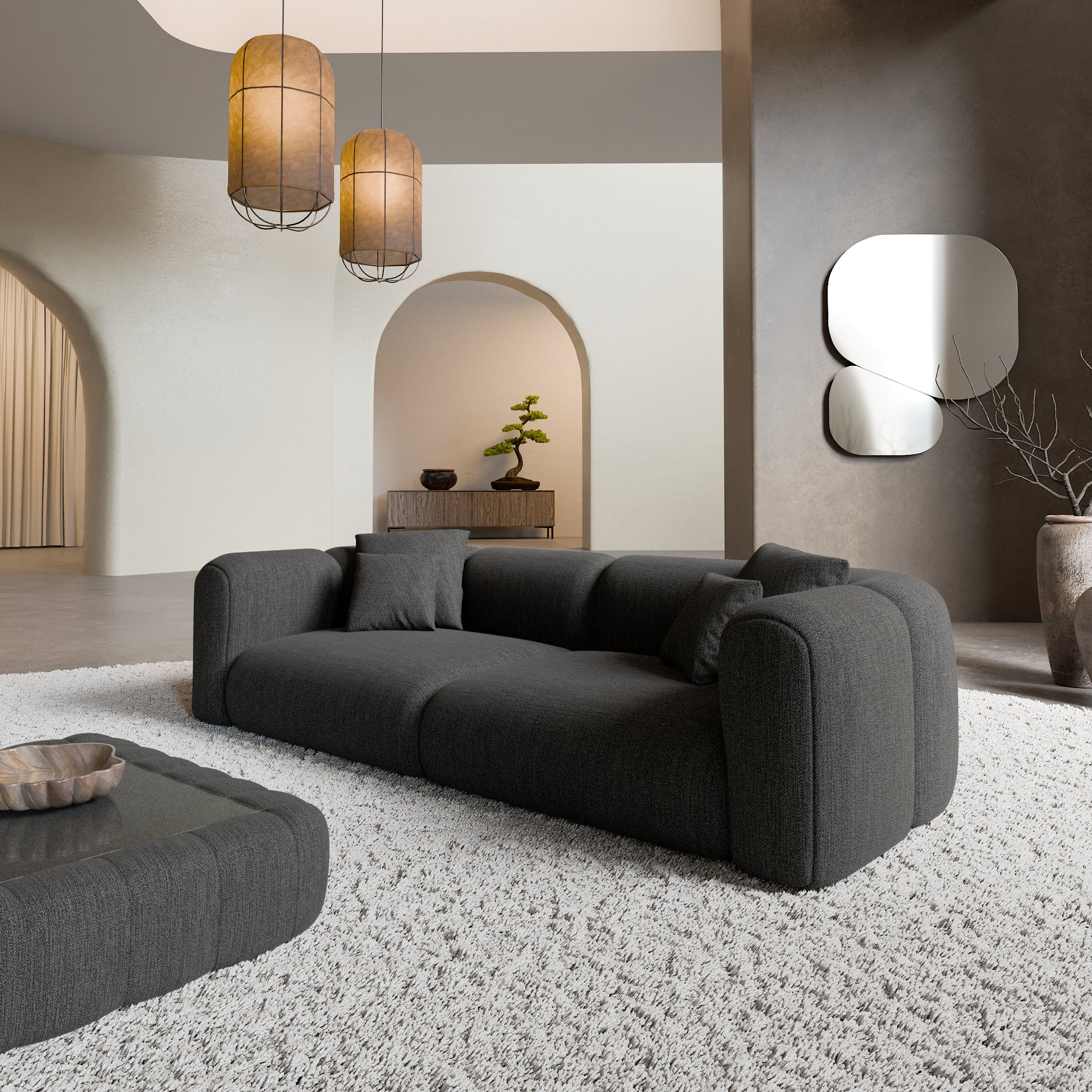 
3-Sitzer Design Sofa „Terranova“ mit Strukturstoff-Bezug - Strukturstoff Anthrazit