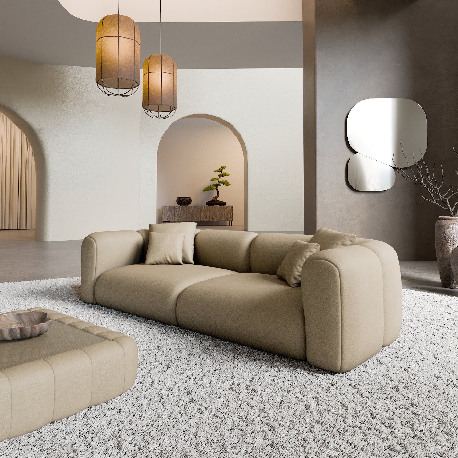 
4-Sitzer Design Echtleder Sofa „Terranova“ - Echtleder Beige