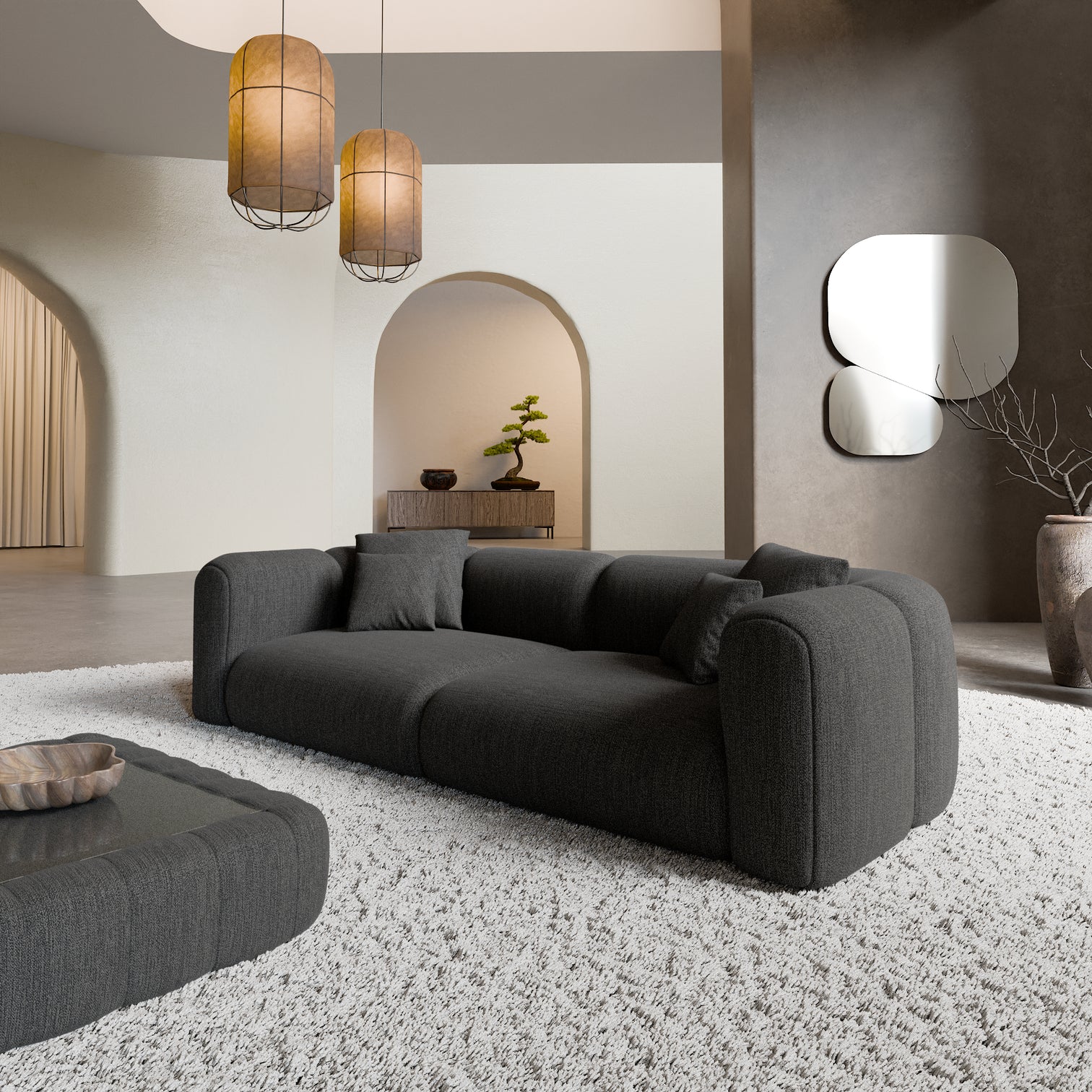 
4-seater designer sofa “Terranova” with textured fabric upholstery - Textured fabric Anthracite