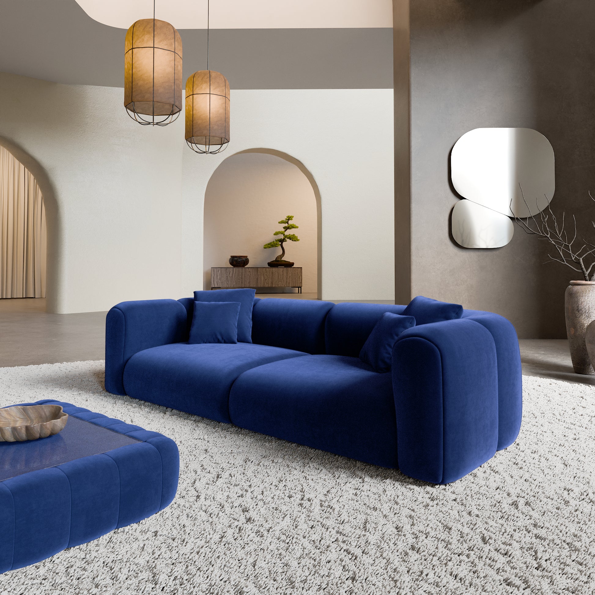 
4-Sitzer Design Sofa „Terranova“ mit Samtbezug - Samtbezug Königsblau