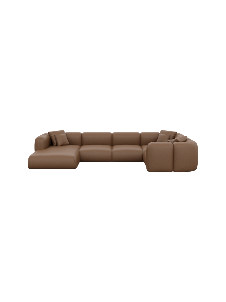 
6-Sitzer Design Echtleder Panorama-Sofa „Terranova XL“ - Echtleder Beige / Lange Seite links