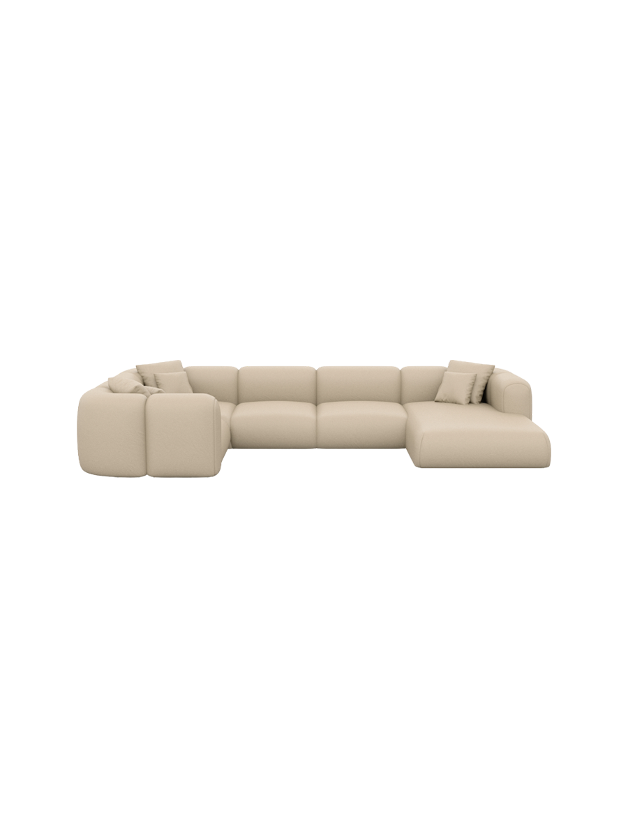 
6-Sitzer Design Echtleder Panorama-Sofa „Terranova XL“ - Echtleder Beige / Lange Seite links