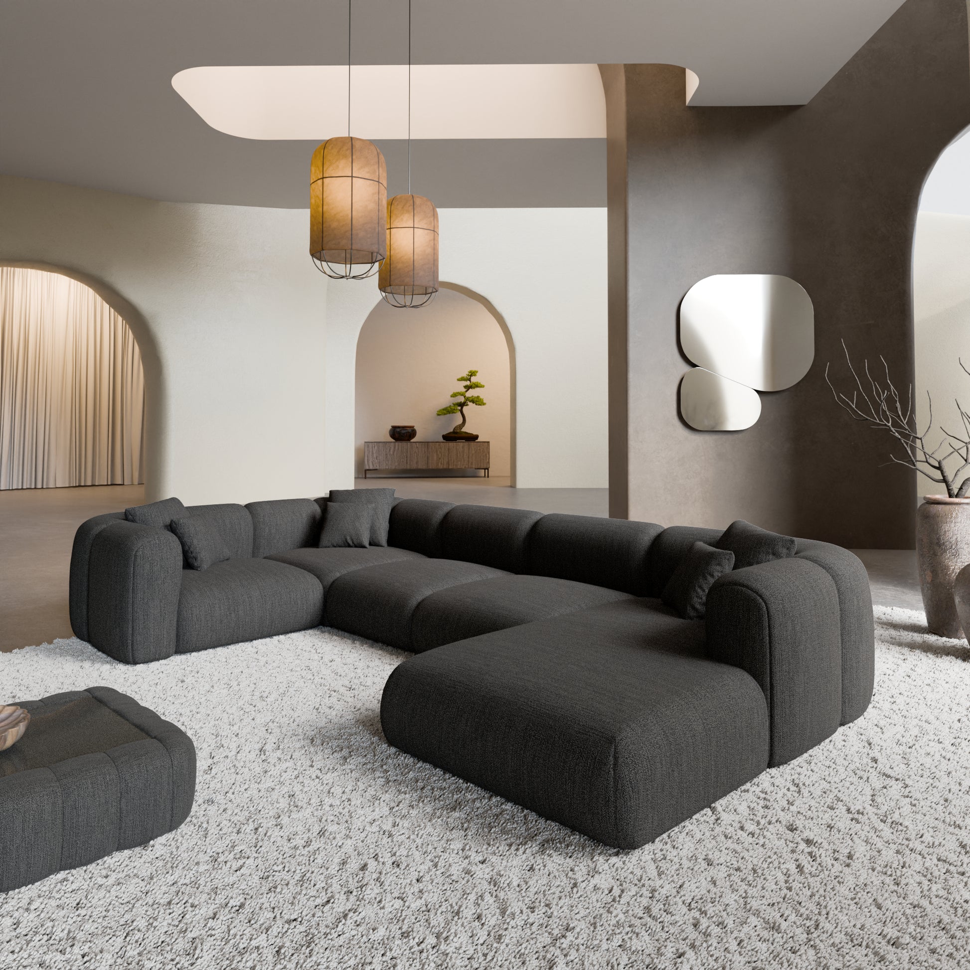 
6-Sitzer Design Panorama-Sofa „Terranova XL“ mit Strukturstoff-Bezug - Strukturstoff Anthrazit / Lange Seite links