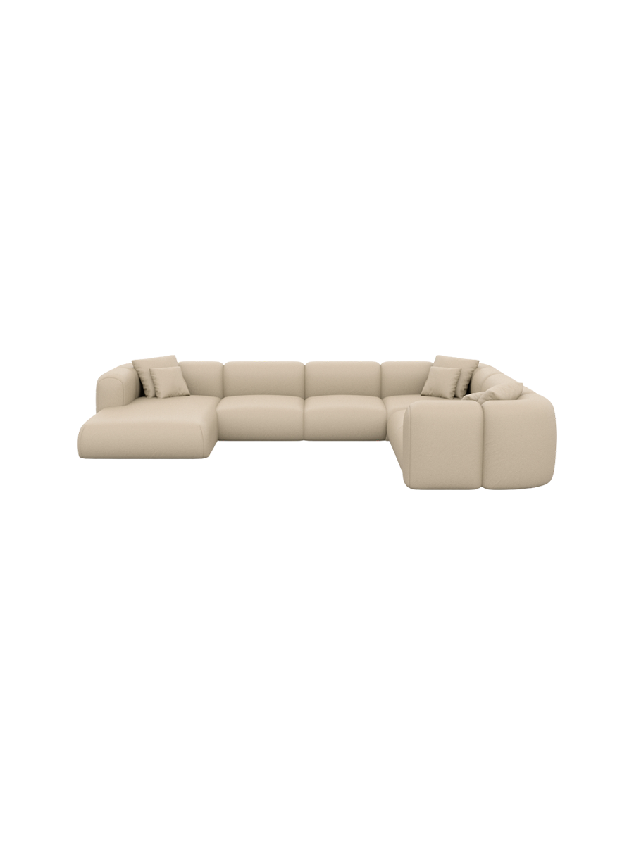 
7-Sitzer Design Echtleder Panorama-Sofa „Terranova Lounge XXL“ - Echtleder Beige / Lange Seite links