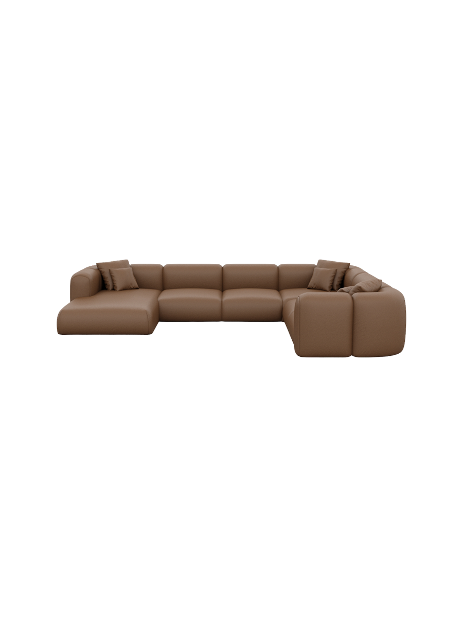 
7-Sitzer Design Echtleder Panorama-Sofa „Terranova Lounge XXL“ - Echtleder Beige / Lange Seite links