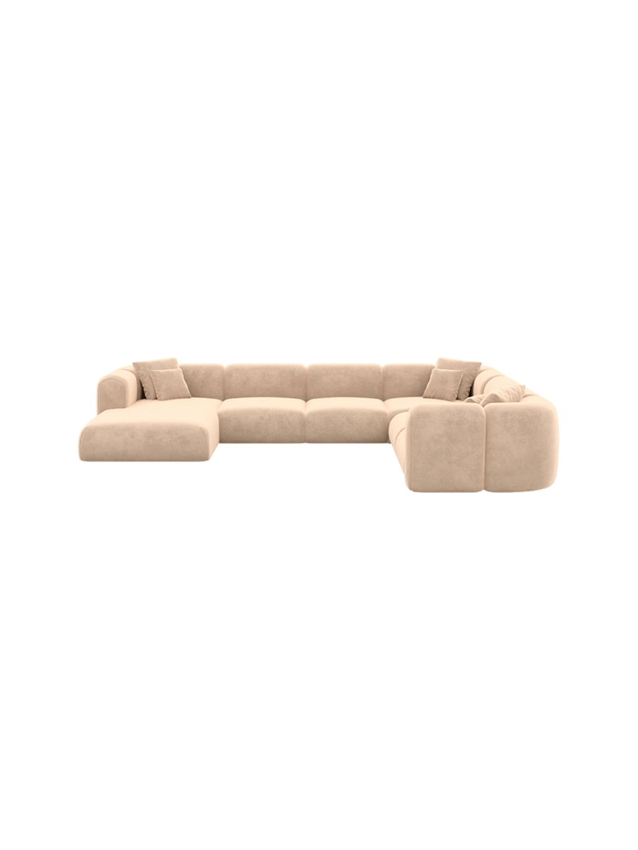 
7-Sitzer Design Panorama-Sofa „Terranova Lounge XXL“ mit Samtbezug - Samtbezug Königsblau / Lange Seite links