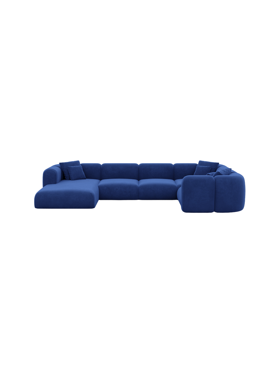 
7-Sitzer Design Panorama-Sofa „Terranova Lounge XXL“ mit Samtbezug - Samtbezug Königsblau / Lange Seite links