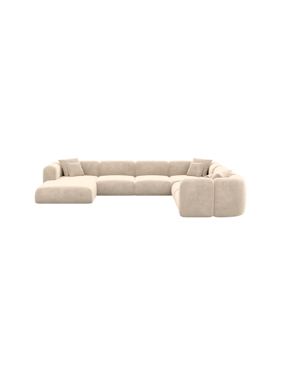 
7-Sitzer Design Panorama-Sofa „Terranova Lounge XXL“ mit Samtbezug - Samtbezug Königsblau / Lange Seite links