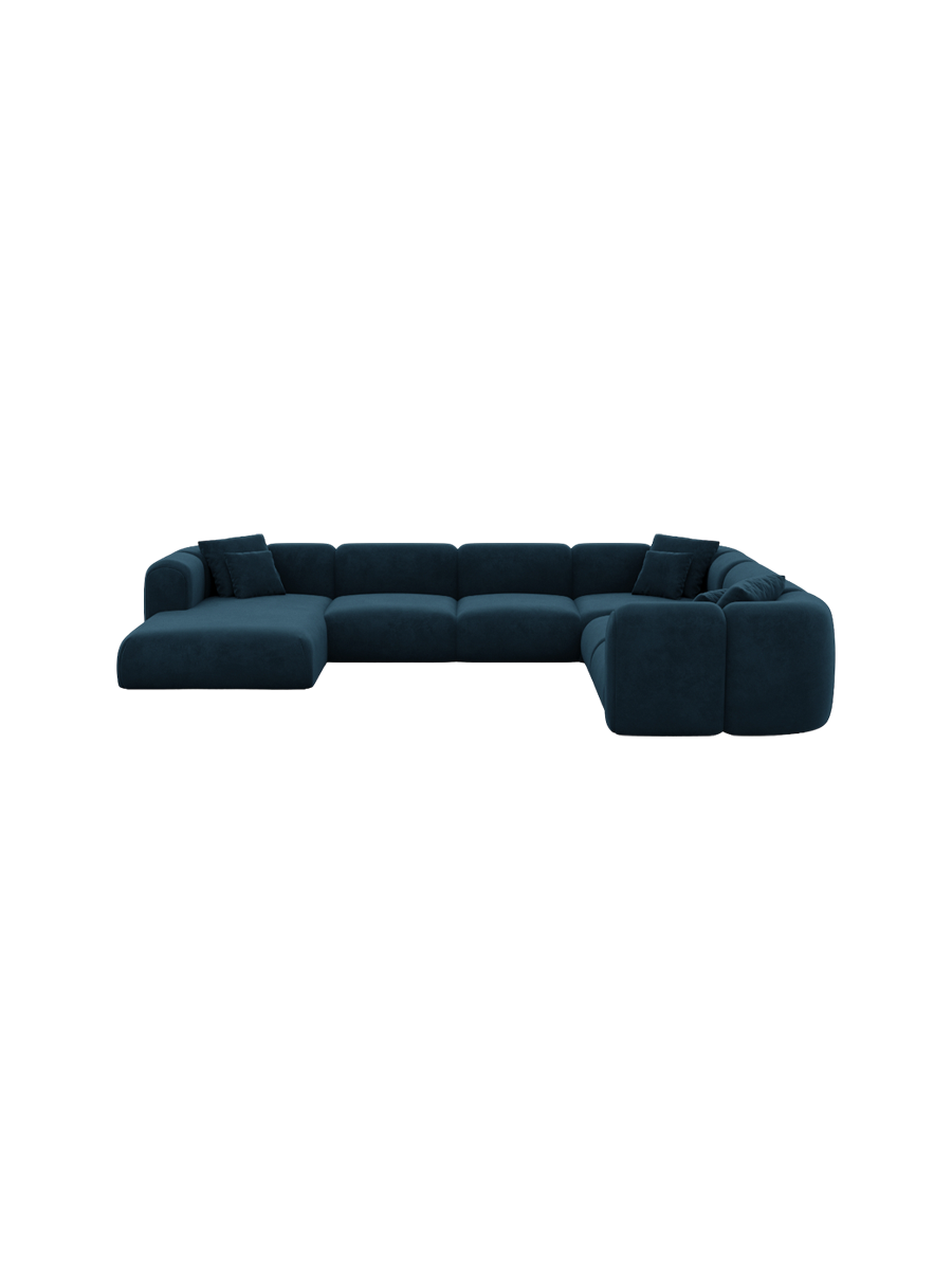 
7-Sitzer Design Panorama-Sofa „Terranova Lounge XXL“ mit Samtbezug - Samtbezug Königsblau / Lange Seite links