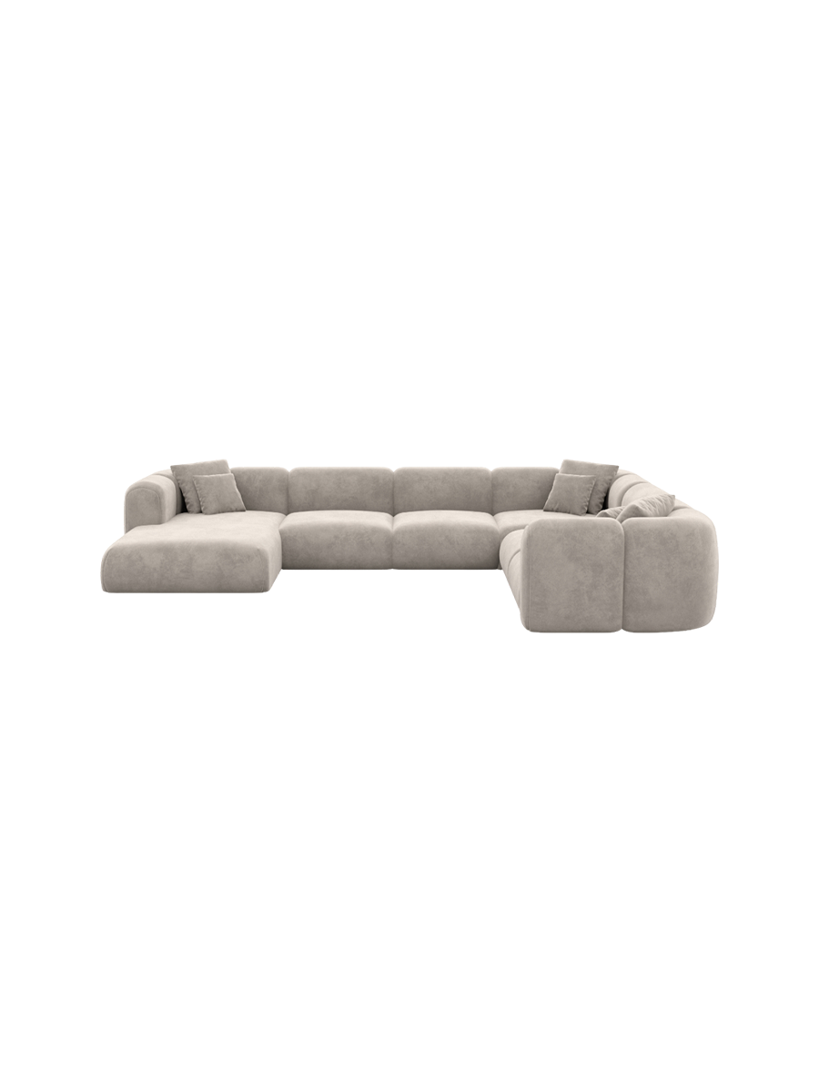 
7-Sitzer Design Panorama-Sofa „Terranova Lounge XXL“ mit Samtbezug - Samtbezug Königsblau / Lange Seite links