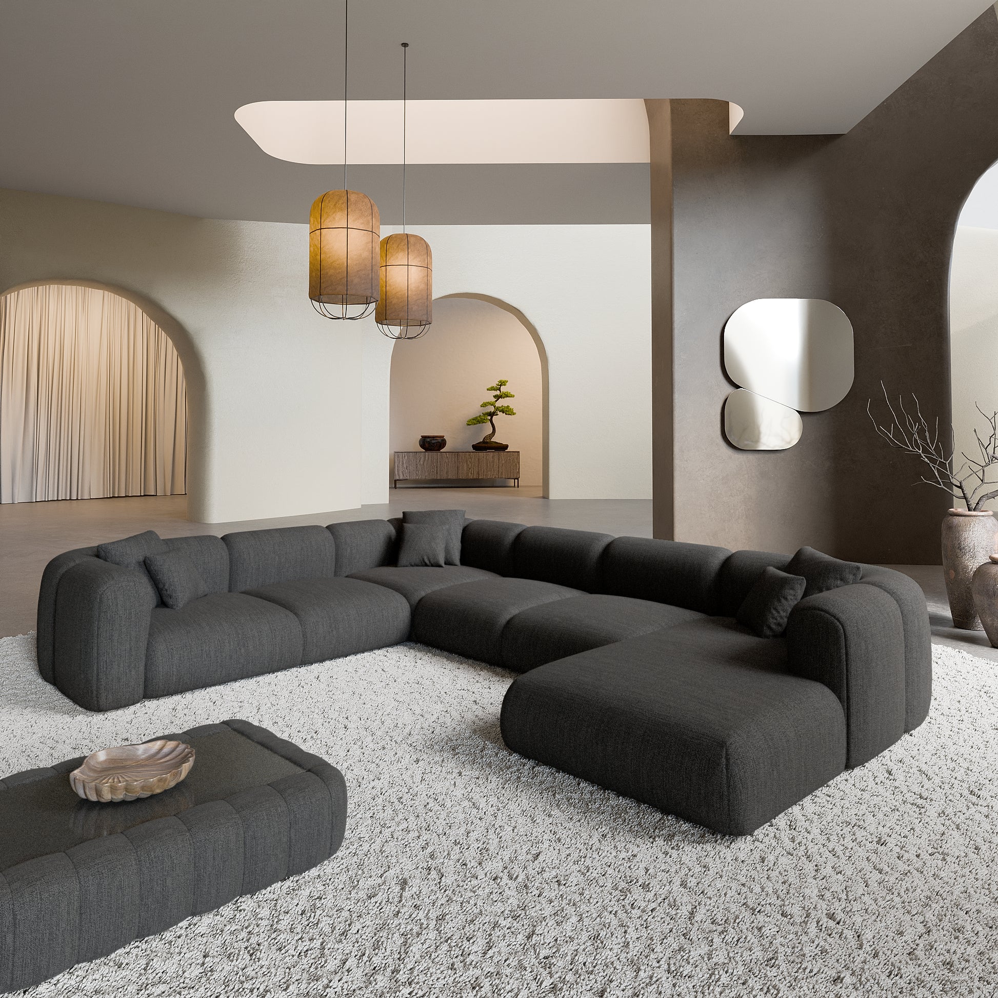 
7-Sitzer Design Panorama-Sofa „Terranova XXL“ mit Strukturstoff-Bezug - Strukturstoff Anthrazit / Lange Seite links